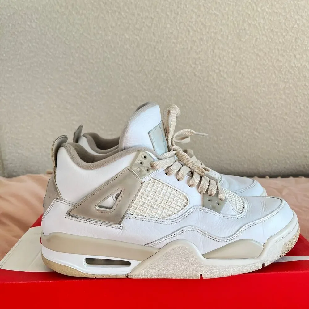 Nike Air Jordan 4 Retro Shoes Size 7Y 2017 Linen white/tan